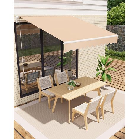Store Banne Manuel à Bras Articulés 350x250 cm, Auvent de Terrasse Balcon avec Manivelle, Inclinable, Anti-UV Imperméable,Beige (1/5)