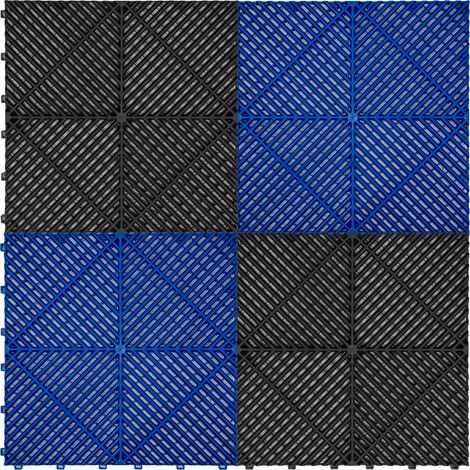 Piastrelle a incastro modulari ventilate 60 nere e 60 blu 3,2m x 6m, polipropilene, antiscivolo, resistenti alle intemperie, 5 tonnellate per piastrella, ideali per garage e officine con bordi inclusi