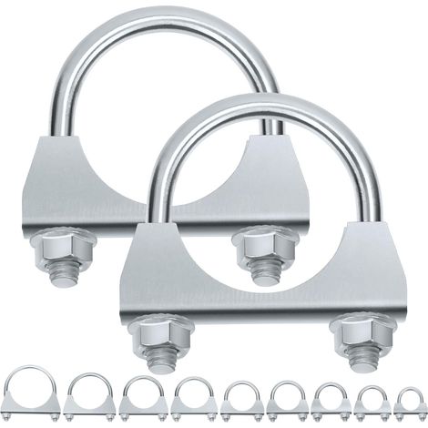 Collier de serrage en U galvanisé pour pot d'échappement, 1-3/4,45 mm, pince de serrage universelle Heavy Duty en U, idéal pour la connexion de tuyaux d'échappement (1/5)