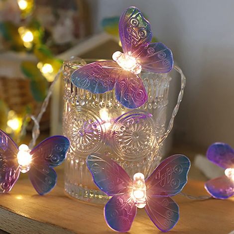 Guirlande papillon 3 m, 20 LED violet, maison, chambre, fête, jardin