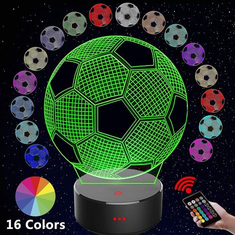 Veilleuse LED 3D sur le thème du football pour petite fille, lampe à illusion d'optique 3D pour chambre à coucher avec télécommande, 16 couleurs tactiles, batterie USB. (1/5)