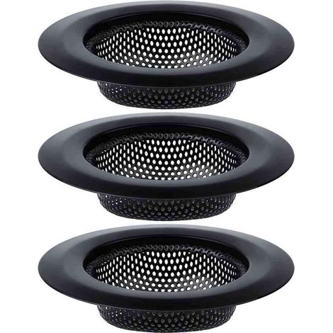 Passoire d'évier de cuisine, passoire en acier inoxydable, compatible lave-vaisselle, noire, lot de 3-