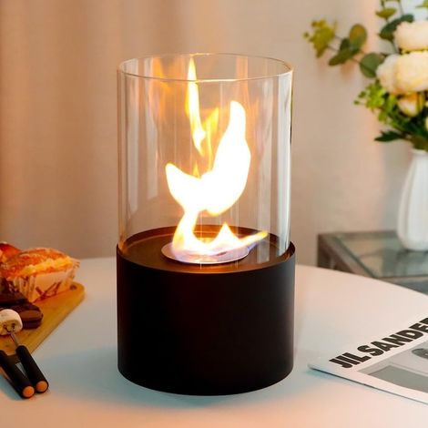 Cheminée à bioéthanol, cheminée de table portable, bioéthanol, design moderne, verre cylindrique, 29 cm (1/5)