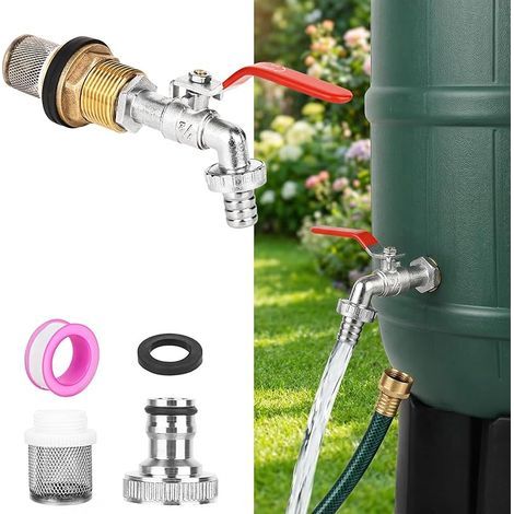 Robinet de jardin 3/4" en laiton - Résistant au gel - Avec raccords de tuyau et bande d'étanchéité à tambour - Pour jardin, machine à laver, réservoir d'eau, citerne (1/5)