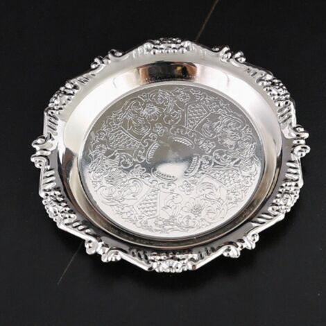Ensemble de 6 plateaux de service ronds vintage en métal – plateaux de service – amuse-gueules – bonbons – noix – mini-hors-d'œuvre – 10 cm – pour les réceptions à la maison (argenté)