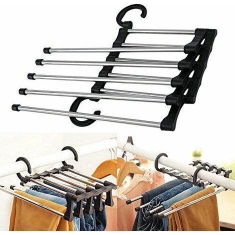 Gruccia appendiabiti multipla 5 in 1 pieghevole per pantaloni salva spazio