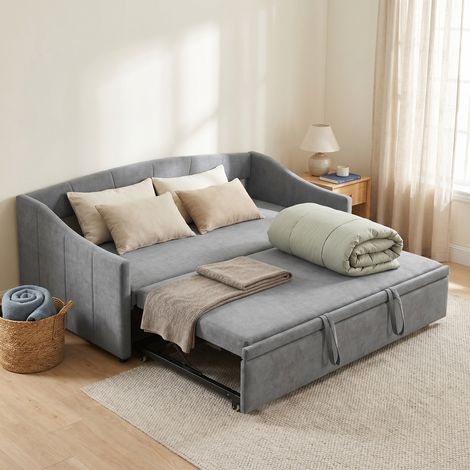 Canapé convertible, Banquette lit gigogne 90x200/180x200 cm, Canapé-lit, Velours, Gris