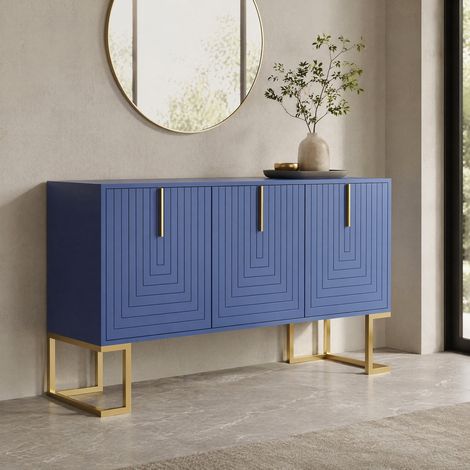 Aparador de 3 puertas con estantes regulables, MDF y aglomerado, azul marino DESVIAE (1/5)