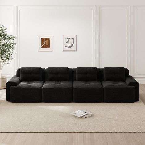 Canapé droit modulaire-4 places profond-sans accoudoirs-velours côtelé antidérapant-sans montage 382x104x69cm (1/5)