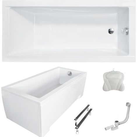 ECOLAM Baignoire rectangle acrylique Modern 180x80 cm + tablier  oreiller Mare blanc  pieds + siphon  ensemble complet (1/5)