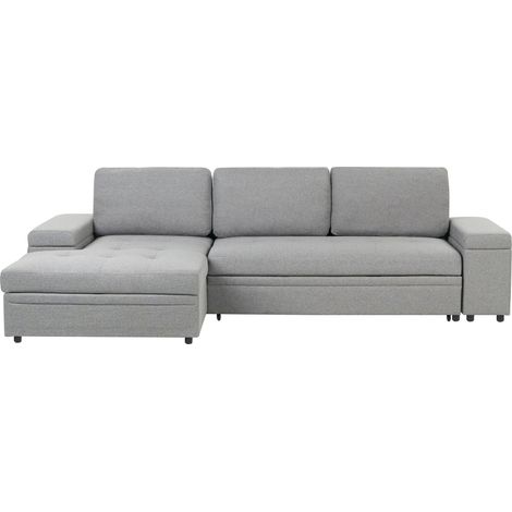 Corner Sofa Bed 3 Seater HRISEY Faux Linen Grey with Storage Right Hand (1/5)