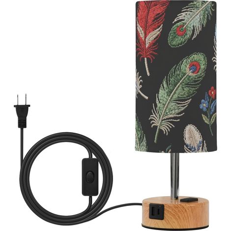 Lampe de table moderne à motif plumes colorées avec abat-jour en (1/5)