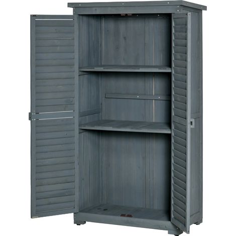Gartenschrank Holz Gerätehaus Mit Pultdach, Bitumenpappe, Lamellentüren, Grau, 87X46,5X160Cm