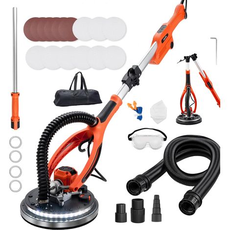 VEVOR Levigatrice Cartongesso per Pareti a Disco, Levigatrice Elettrica per Cartongesso da 950 W, 7 Velocita Regolabili 1000-2300 giri/min, Luce LED, Manico Pieghevole Estensibile 15 Dischi Abrasivi (1/5)