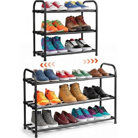 étagère à Chaussures Extensible 3 Niveaux 45-85cm Assemblage Facile Rangement Chaussure pour 6-12 Paires, Chariot à Porte Chaussures Métal pour Entrée, Hall, Couloir, Armoire, Salon (1/5)