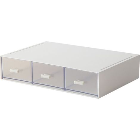 Organiseur de bureau blanc avec tiroir, empilable, lot de 2 pour bureau et maquillage Tommoy01 (1/5)