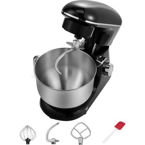 Robot Pâtissier 6L, 1400W, 6 Vitesses + Pulse, Bol Inox, Crochet à Pâte, Fouet, Batteur Plat, Racloir, pour Cuisine et Pâtisserie, Noir (1/5)