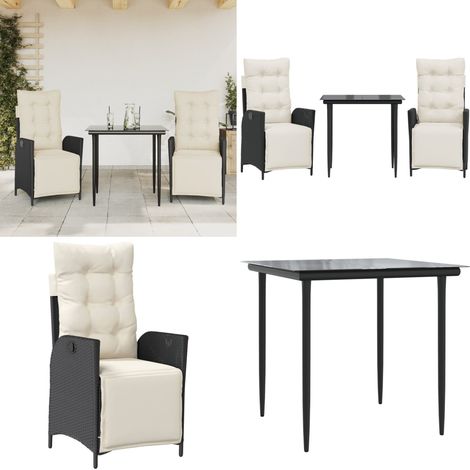 Ensemble à manger de jardin avec coussins 3 pcs Noir - Chaise de jardin - Table de jardin (1/5)