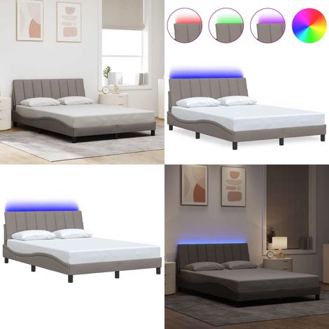 Cadre de lit sans matelas Hanko taupe 120x200 cm tissu - Coussin de tête - Lumière LED (1/5)