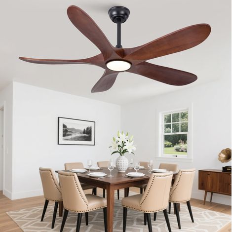 Ventilateur de plafond avec lumière 52 pouces, 5 pales en bois, 3CCT, télécommande DESVIAE (1/5)