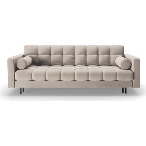 Canapé convertible + box 3 places en velours beige foncé (1/5)