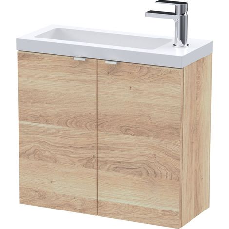 Alrewas Contemporary 2 Door Wall Hung Vanity Unit with Basin, Bleached Oak, 600mm