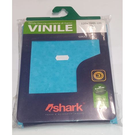SHARK - TENDA DA DOCCIA COMPLETA DI GANCI IN VINILE LINEA SIRIO 120x200h cm - COLORE AZZURRO