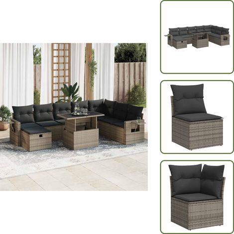vidaXL Salon de jardin 9 pcs avec coussins gris résine tressée (1/5)
