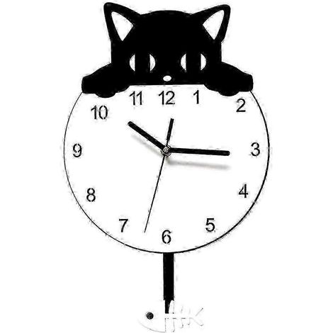 Horloge murale décorative chaton, horloge murale fantaisie chaton et poisson, horloge chaton avec queue qui se balance (GIF) (1/3)