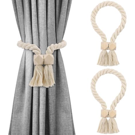 2 Pièces de Tringles à Rideaux, Tringles Magnétiques à Rideaux en Bois et Nylon, Support de Rideau pour Rideaux Fins,Style Nordique, Beige (1/5)