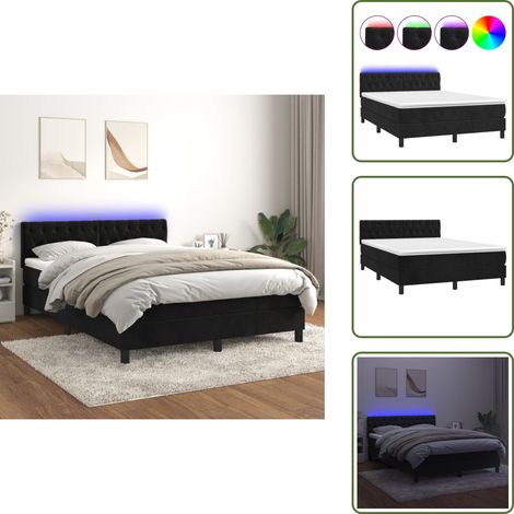 Sommier à lattes de lit avec matelas et LED Noir 140x190 cm - Lit Plateforme - Lit Design - Lit Capitonné - Lit Velours - Lit Avec Éclairage Led (1/5)