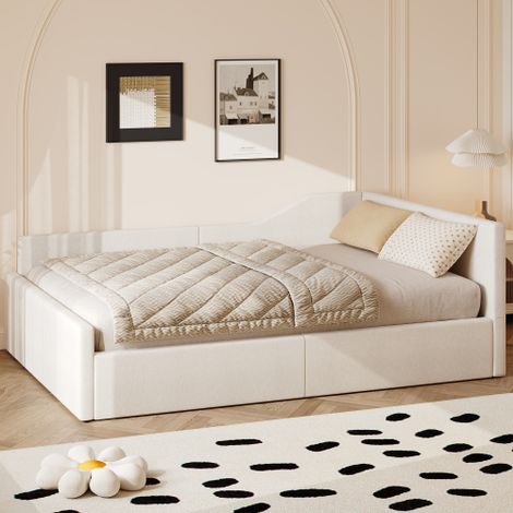 Lit coffre - lit 140x200 cm - avec rangement et sommier - beige - sans matelas (1/5)