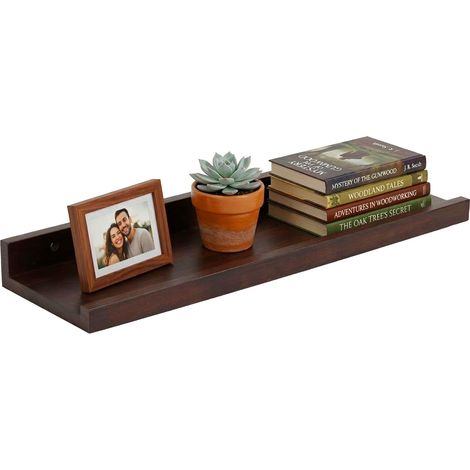 Relaxdays mensola da parete, HxLxP: 5x60x15 cm, legno di noce, mensola sospesa per cornici e decorazioni, marrone scuro