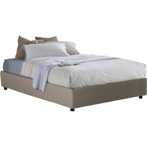 Talamo Italia - Letto piazza e mezza Americas, Letto contenitore con rivestimento in ecopelle, 100% Made in Italy, Apertura frontale, adatto per materasso Cm 120x200, Tortora