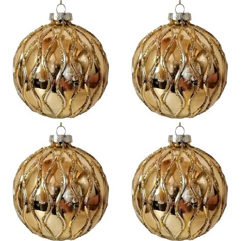 Palline in vetro soffiato oro decorazioni per albero di natale addobbi sfera cm10 natalizia set da 4 (1/5)