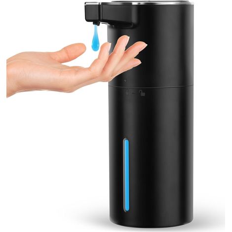 Distributeur de savon automatique électrique réglable sur 4 niveaux - Capteur mural avec capteur - 400 ml - No Touch - Pour salle de bain, cuisine, bureau - Noir (1/5)