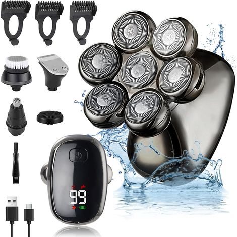 5 in 1 Men's Electric Shaver, 7D Portable Bald Head Shaver, Waterproof Bald Crane Trimmer Dry (1/5)