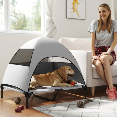 Hundeliege Outdoor mit Dach, Erhöhtes Hundebett für Große Hunde, 91 x 76 x 90 cm, Hellgrau (1/5)