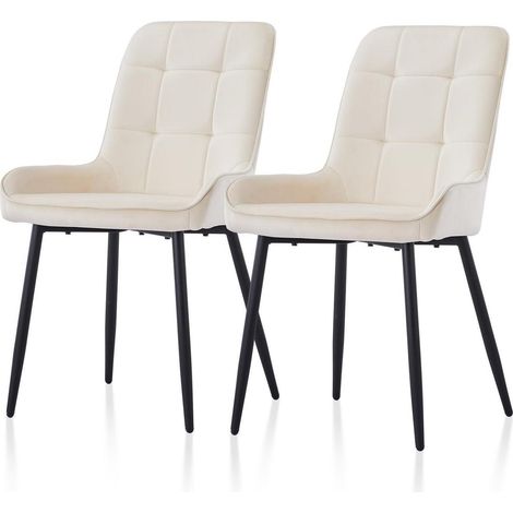 Esszimmerstühle 2er Set Samt Creme, gepolsterte Küchenstühle mit Rückenlehne (1/5)