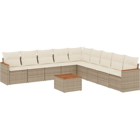 Maison Exclusive - Set Divano da Giardino 10 pz con Cuscini Beige in Polyrattan
