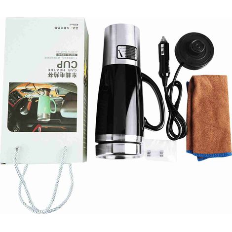 Tasse de voiture isolée par eau électrique 12V, tasse chauffante de voyage, bouilloire pour café chaud, lait, thé (noir) (1/5)