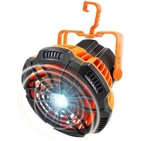 Tragbarer Zeltventilator mit 25 Stunden Akkulaufzeit, 5200-mAh-Powerbank, Clip und Fernbedienung, USB-aufladbar. Ideal zum Wandern, Grillen, Jagen und für andere Gelegenheiten. (1/5)