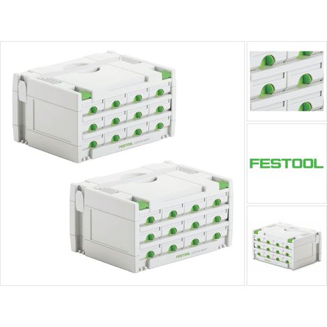 Festool Sortainer Set 2x SYS 3-SORT/12 ( 2x 491986 ) Maletín surtido con 12 compartimentos para tornillos tacos clavos