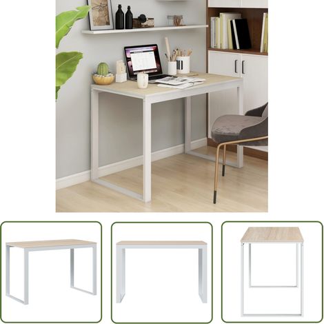 The Living Store Computertisch Weiß und Eiche-Optik 110x60x73 cm Holzwerkstoff - PC-Tisch - Schreibtisch - Home Office - Bürostuhl - Arbeitsplatz (1/5)