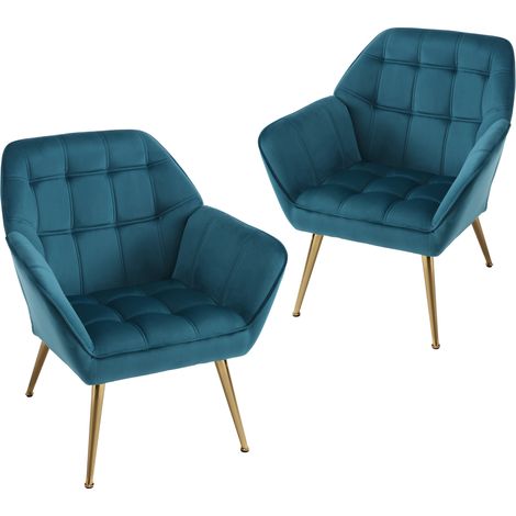 Sillón Moderno 2Pcs en Terciopelo Grueso Acolchado Cómodo Ocio Silla con Patas de Metal para Dormitorio sala de Estar, Turquesa, Wahson (1/5)