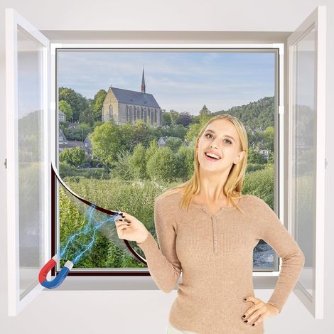DIY verstellbarer magnetischer Fenster-Fliegengitter – max. 100 x 130 cm – ohne Bohren, kann zugeschnitten werden – einfach zu installieren (weißer Rahmen, graue Leinwand)