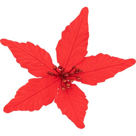 Déco de Noël Fleur de Poinsettia Rouge et Pistil pailleté H 20 cm - Feeric Christmas (1/2)