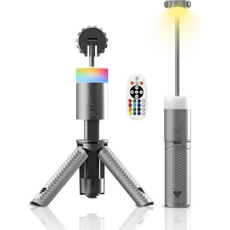 Lámpara de camping portátil recargable con 3 modos, carga tipo C, iluminación estéreo de 720°, lámpara de camping y flash para aventura, emergencia, camping, senderismo (gris claro) (1/5)