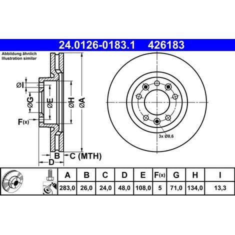 Lot de 2 Disques de frein ATE 24.0126-0183.1 CITROËN 16 478 674 80 98 039 181 80