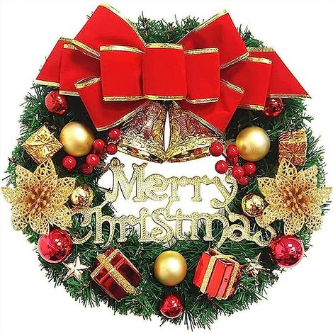 MINKUROW Weihnachtskranz Tür 30 cm Kranz Künstliche Blumen Hängende Weihnachtsdekoration mit Bowknot Jingle Wreath Weihnachtsbaum Türkranz Dekoration für Wandkaminrahmen (1/5)